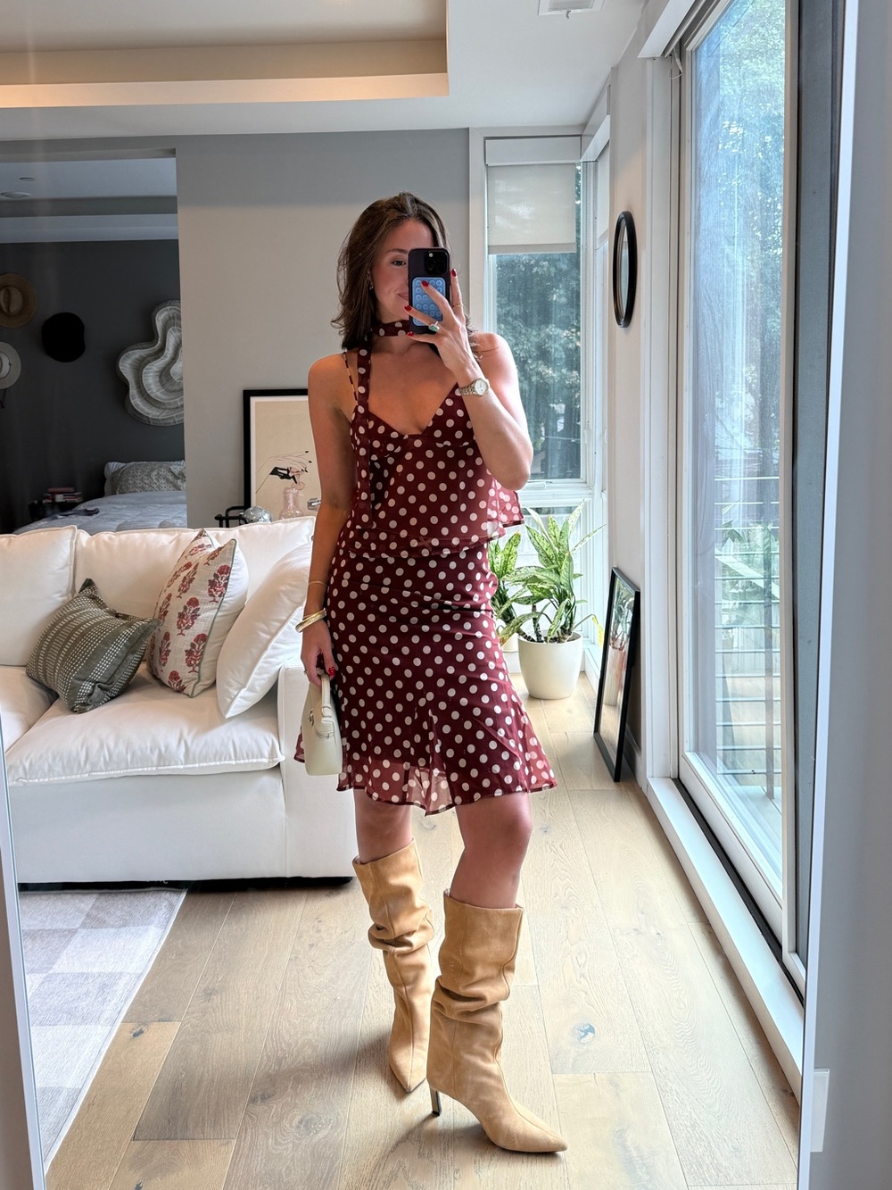 Polka Dot Sleeveless Ruffle Hem Skirt